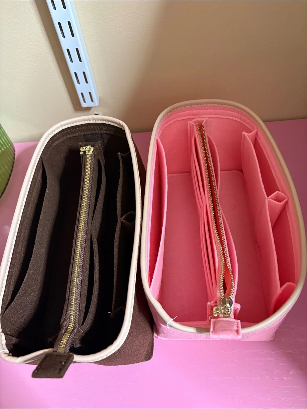 Women’s Pink & Brown Purse Organizer Insert - Soft Felt Travel Bag Organizer